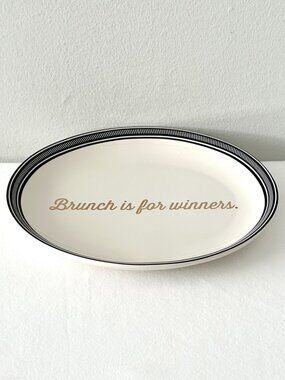 Fishs Eddy West Elm Gilded Side Plate Brunch is for Winners Stoneware Dish Gold